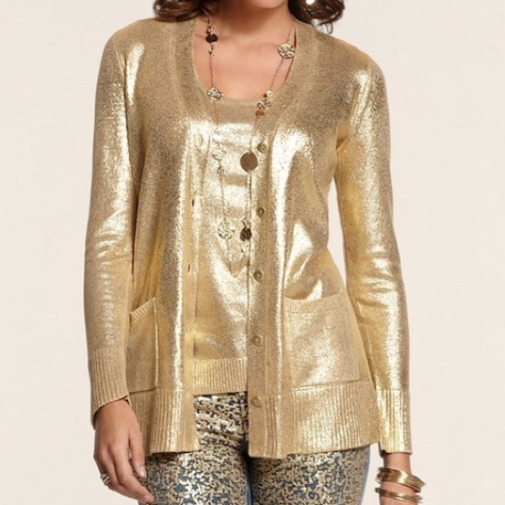 Chico’s Foil Felicia V neck Cardigan Sz 2
